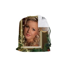 Merry Christmas in gold Drawstring Pouch (medium)