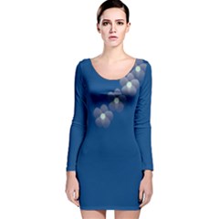 Dark Blue Mint Floral Dress - Long Sleeve Velvet Bodycon Dress