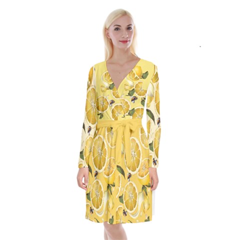 Long Sleeve Velvet Front Wrap Dress 