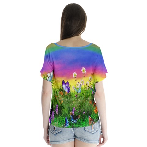 V-Neck Flutter Sleeve Top 