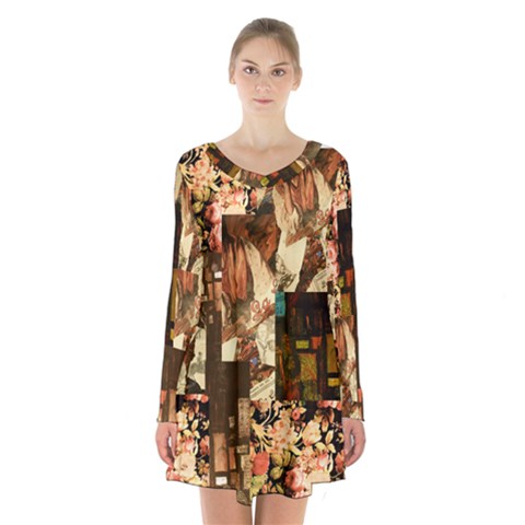 Long Sleeve Velvet V-neck Dress 