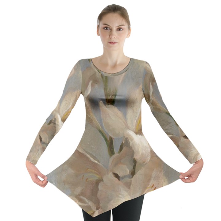 2 Flower Print Design Long Sleeve Tunic 