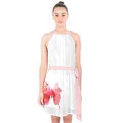 Halter Collar Waist Tie Chiffon Dress
