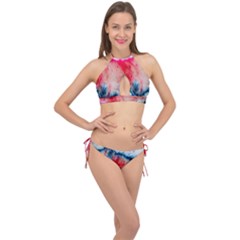 Red White & Blue Halter Top Bikini - Cross Front Halter Bikini Set