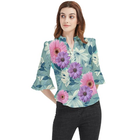 Loose Horn Sleeve Chiffon Blouse 