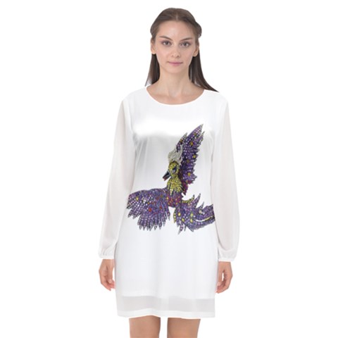 Long Sleeve Chiffon Shift Dress  