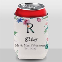 Personalized Wedding Floral Initial Family Name - Can Cooler