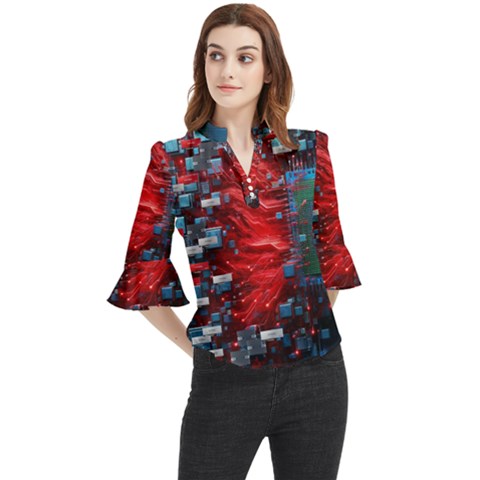 Loose Horn Sleeve Chiffon Blouse 