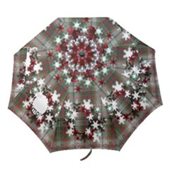 Winter Plaid Red Green Snowflake Umbrella - Folding Umbrella