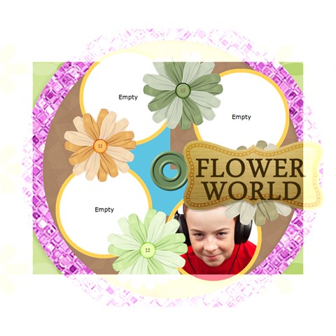 Flower , Kids, Happy, Fun, Green By Jo Jo 14  x 11  x 1.5  Stretched Canvas