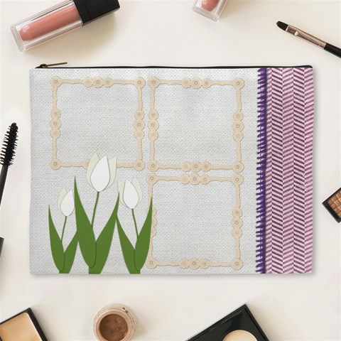 White Tulip With Purple Cosmetic Bag Xl By Zornitza Front