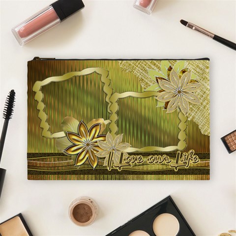 Gold Love Floral Cosmetic Bag Lg By Ellan Front