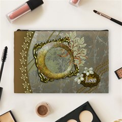 Gold Love3 Floral Cosmetic Bag Lg