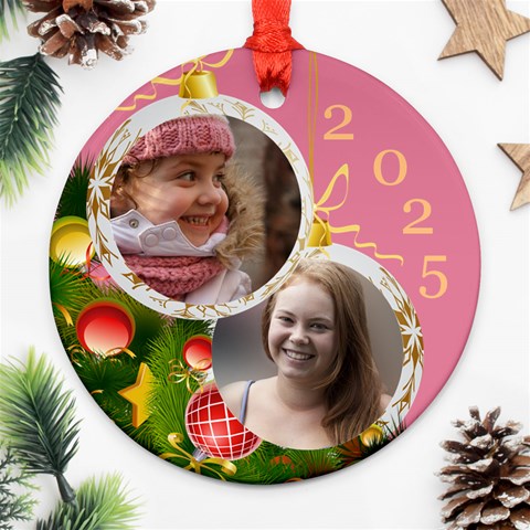 Merry Christmas Round Ornament By Deborah Front