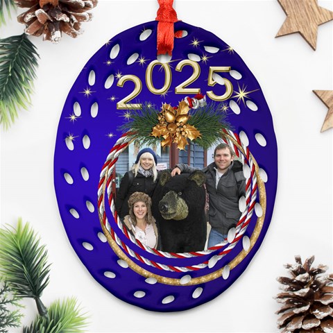 Our Christmas Oval Filigree Ornament (2 Sided) By Deborah Front