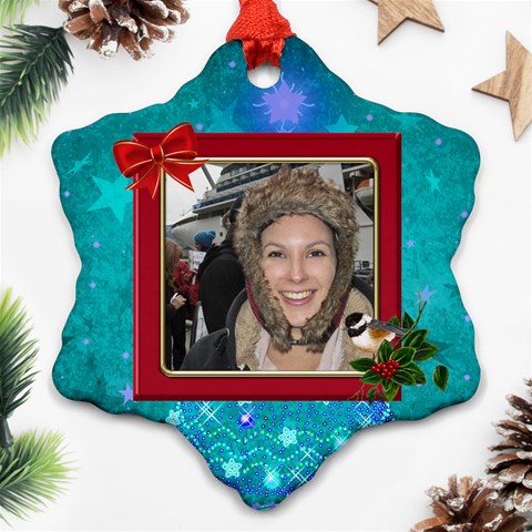 Merry Christmas Snowflake Ornament By Deborah Front