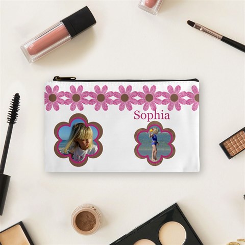 Pink Daisy Cosmetic Bag (small) By Deborah Front