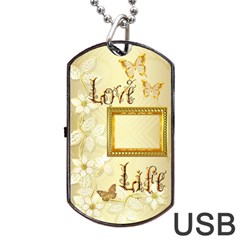 Love Life Gold Dog Tag Usb Flash 2 Sides