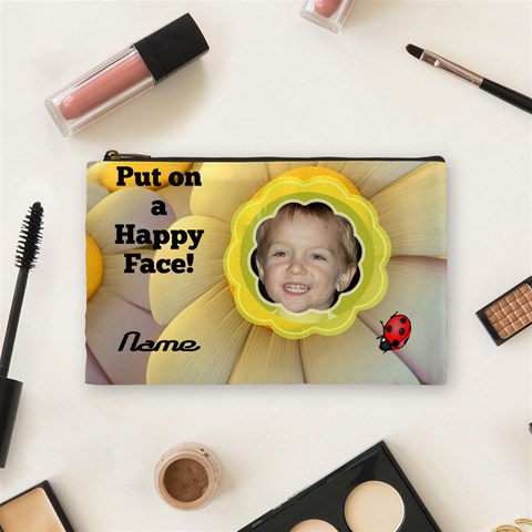Happy Face Medium Cosmetic Bag By Joy Johns Front