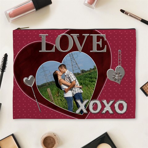 Love And Kisses Xl Cosmetic Bag By Lil Front