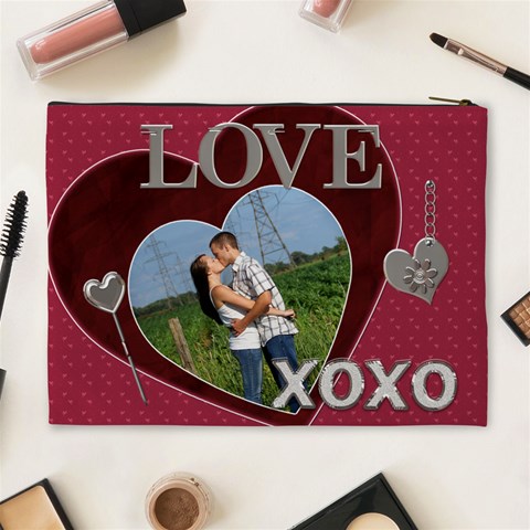 Love And Kisses Xl Cosmetic Bag By Lil Back