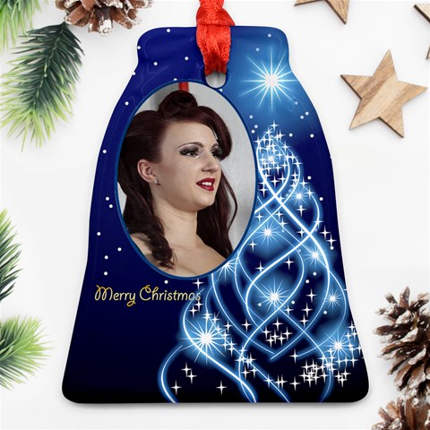 Blue Christmas Bell Ornament By Deborah Front
