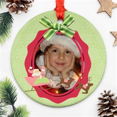 Pink Santa Reindeer Candycane Round ornament (2 sides) - Round Ornament (Two Sides) Pink Santa Reindeer Candycane Round ornament (2 sides) - Round Ornament (Two Sides)