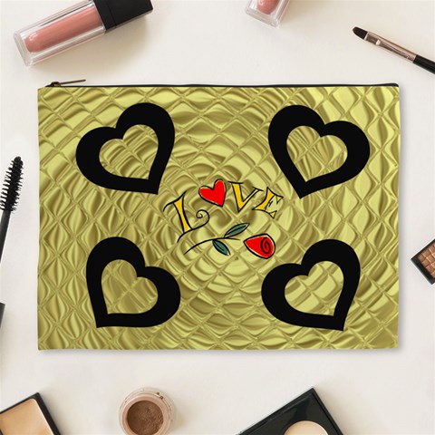 Black Gold Love Xl Cosmetic Bag By Joy Johns Front