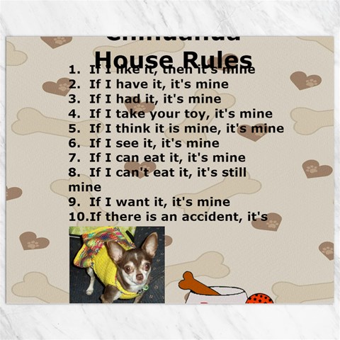 Chihuahua House Rule Unstretched Canvas 11 X 14 By Kim Blair 10.95 x13.48  Canvas - 1