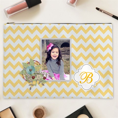 Cosmetic Bag (xxl): Yellow Chevron By Jennyl Front