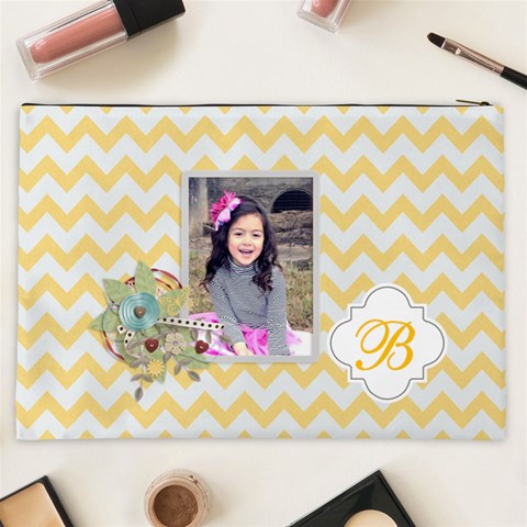 Cosmetic Bag (xxl): Yellow Chevron By Jennyl Back