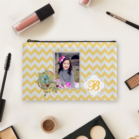 Cosmetic Bag (m):  Yellow Chevron By Jennyl Front