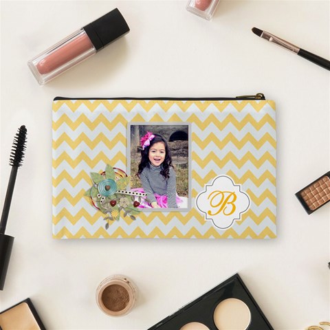 Cosmetic Bag (m):  Yellow Chevron By Jennyl Back