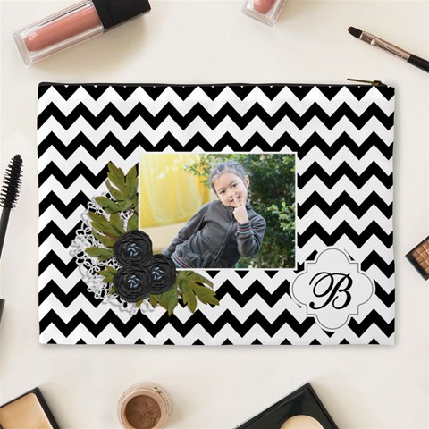 Cosmetic Bag (xl): Black Chevron By Jennyl Back