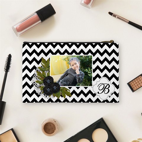 Cosmetic Bag (m):  Black Chevron By Jennyl Back