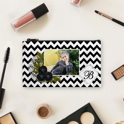 Cosmetic Bag (s):  Black Chevron By Jennyl Front
