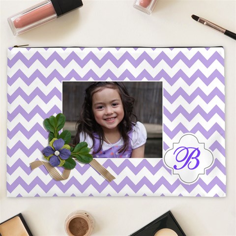 Cosmetic Bag (xxl): Violet Chevron By Jennyl Front