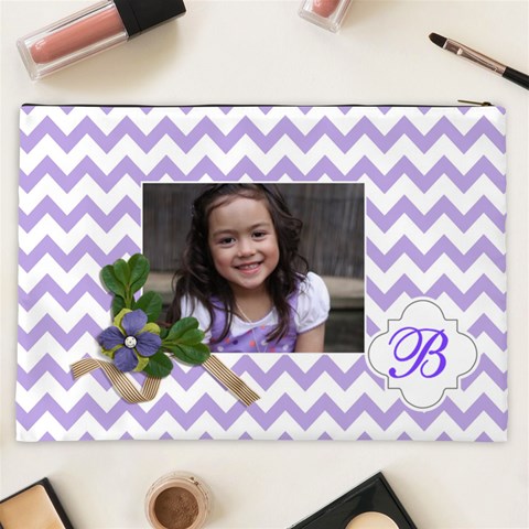Cosmetic Bag (xxl): Violet Chevron By Jennyl Back