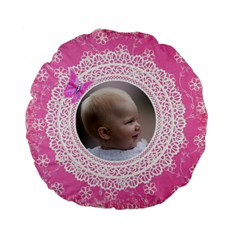 Girl Pink Lace Standard Flano Round Cushion - Standard 15 Premium Plush Fleece Round Cushion Girl Pink Lace Standard Flano Round Cushion - Standard 15 Premium Plush Fleece Round Cushion