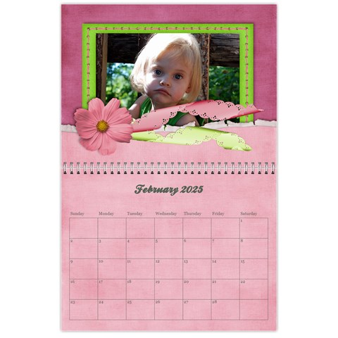 Pinky Green Floral Calendar 2025 By Mikki Feb 2025