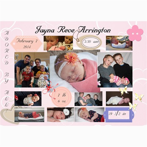 Jayna Birth Announcement By Lara Arrington 7 x5  Photo Card - 9