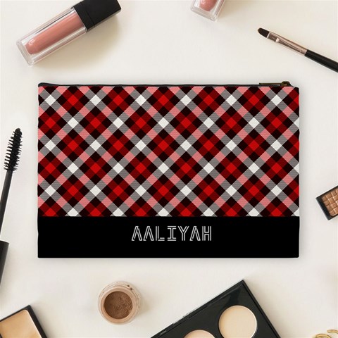 Personalized Check Pattern Name 1 Cosmetic Bag By Anita Back