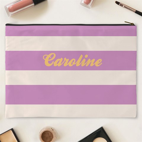 Personalized Stripe Pattern Name Cosmetic Bag By Joe Back