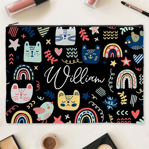 Personalized Cat Illustration Name Cosmetic Bag By Joe Front