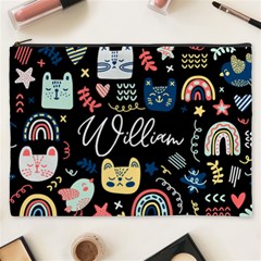 Personalized Cat Illustration Name Cosmetic Bag