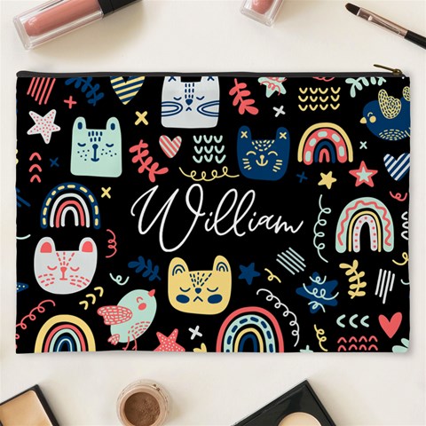 Personalized Cat Illustration Name Cosmetic Bag By Joe Back