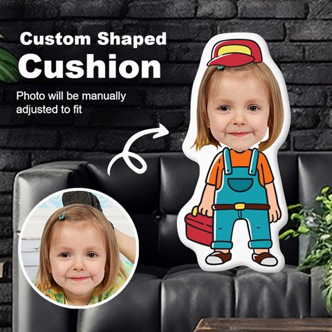 Personalized Photo In Worker Handyman Cartoon Style Custom Shaped Cushion By Joe Front