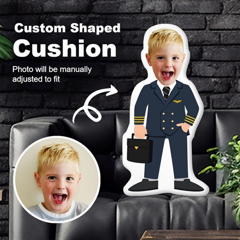 Personalized Photo In Pilot Captain Cartoon Style Custom Shaped Cushion By Joe Front