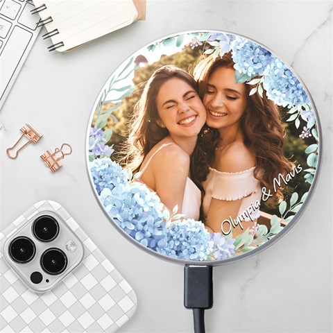 Personalized Flower Photo Name Wireless Fast Charger By Katy Front