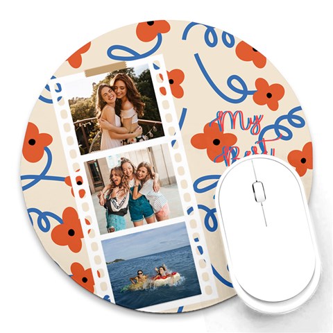 Personalized Red Flower Photo Name Round Mousepad By Katy Front